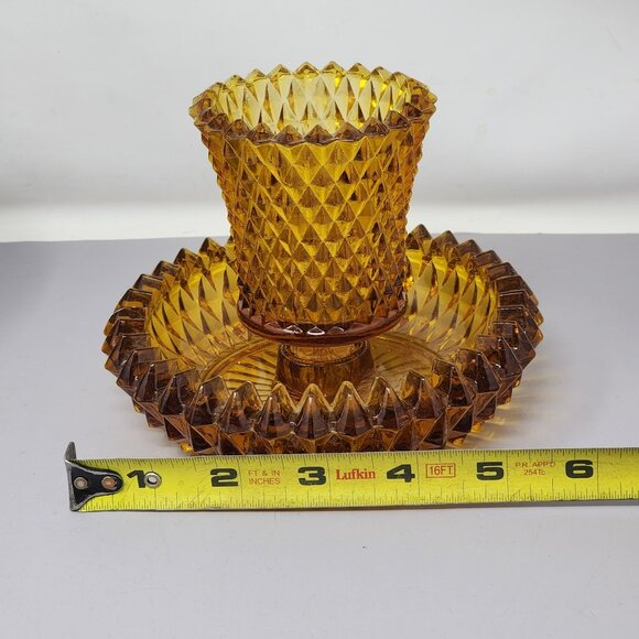 Vintage Amber Indiana Glass Diamond Pattern Candle Holder Set - Picture 8 of 9